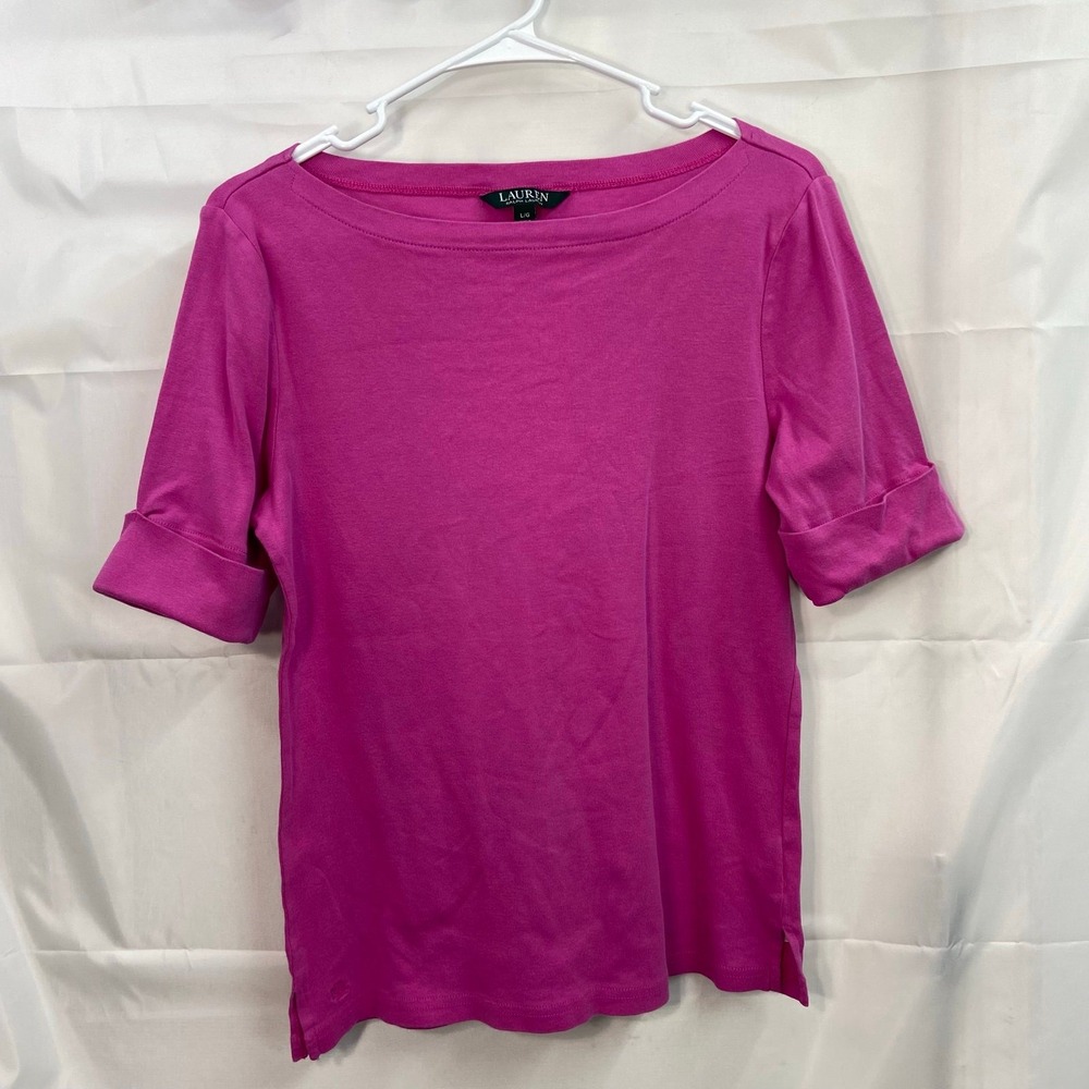 Lauren Ralph Lauren women's pink cuffed sleeve 100% cotton boat neck shirt large